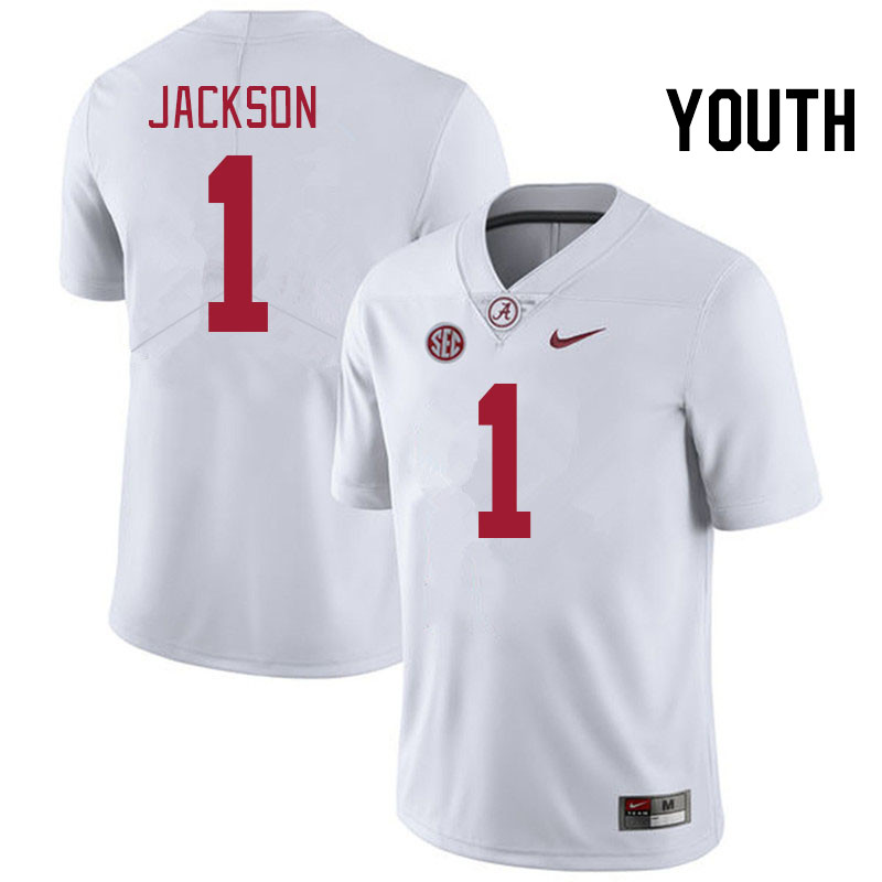 Youth #1 Domani Jackson Alabama Crimson Tide College Football Jerseys Stitched-White